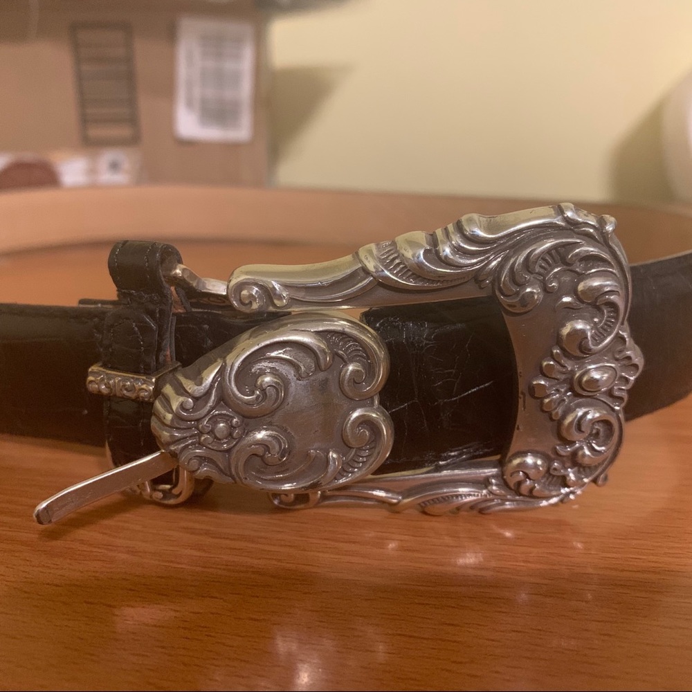 BRIGHTON BLACK BELT WITH SILVER BUCKLE DETAIL SZ L